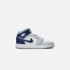 Jordan GS Air Jordan 1 Mid - White / Midnight Navy / Wolf Grey sold by Kith