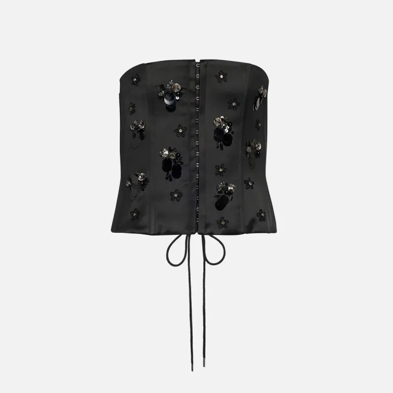 GUIZIO Embellished Satin Corset - Black sold by Kith
