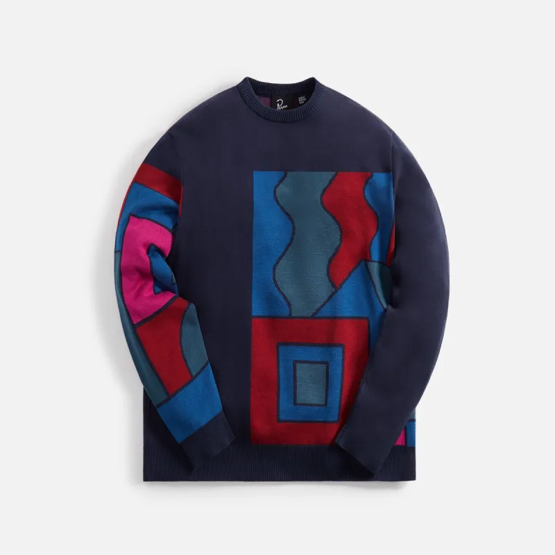 by Parra Blocked Landscape Knitted Pullover - Navy / Multi sold by Kith