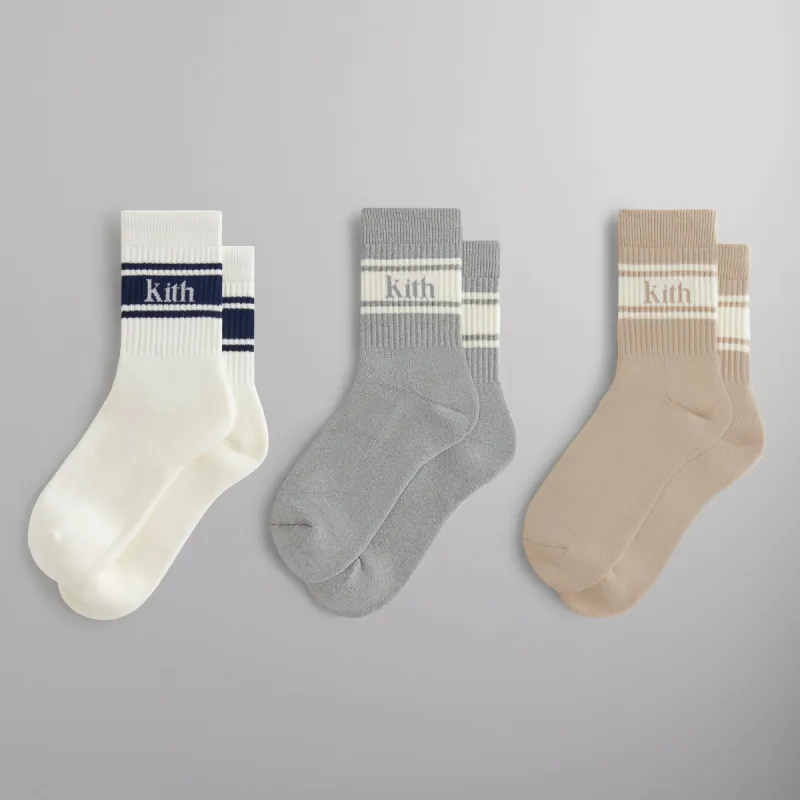 Kith 3-Pack Striped Jacquard Mid Crew Cotton Socks - Multi sold by Kith