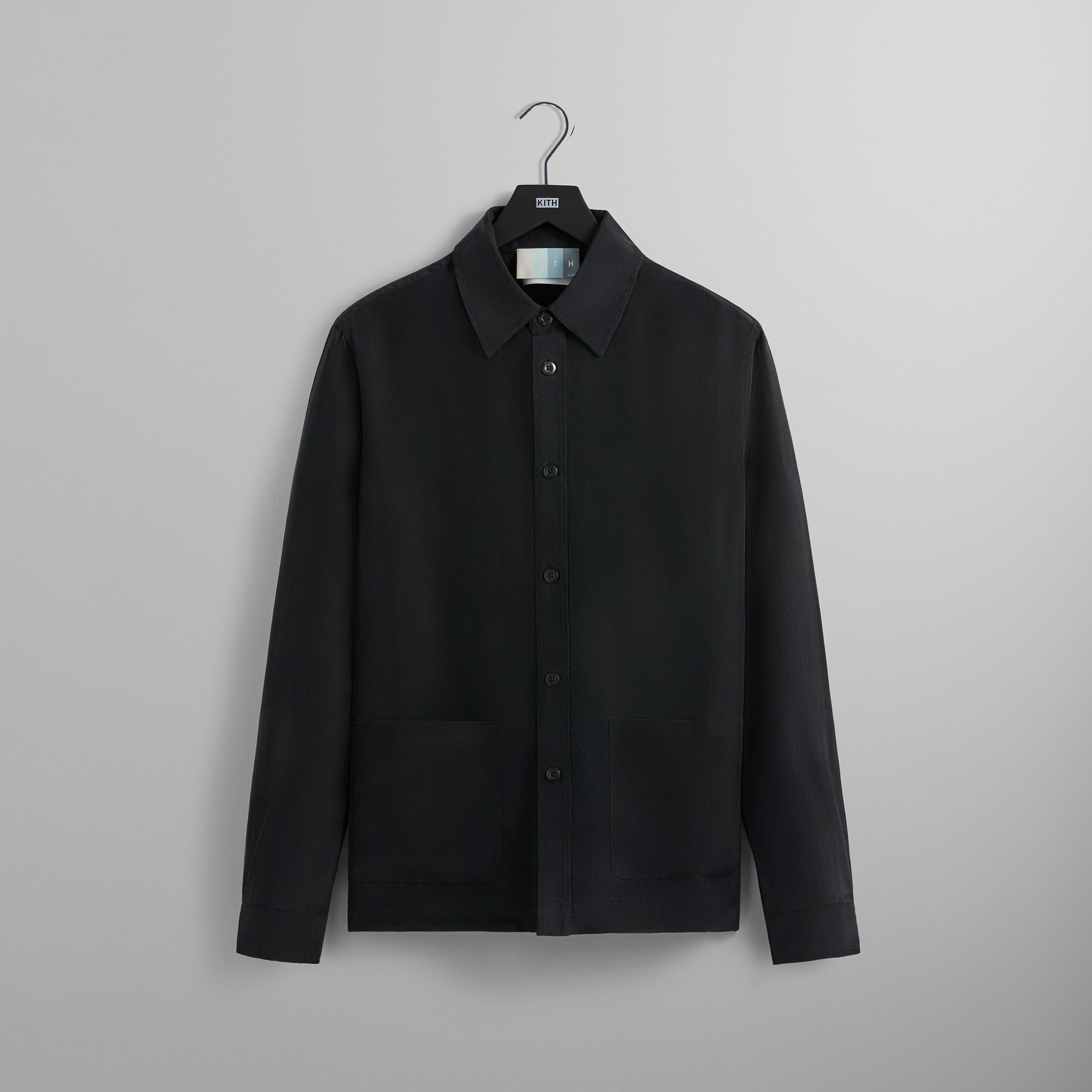 Kith Linen L/S Boxy Collared Overshirt - Black sold by Kith