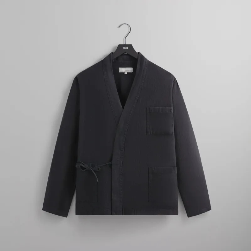 &Kin Herringbone Linen Karter Long Sleeve Gi - Black sold by Kith