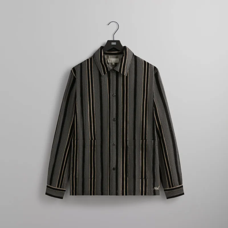 Kith Striped Flannel Boxy Collared Overshirt - Black sold by Kith