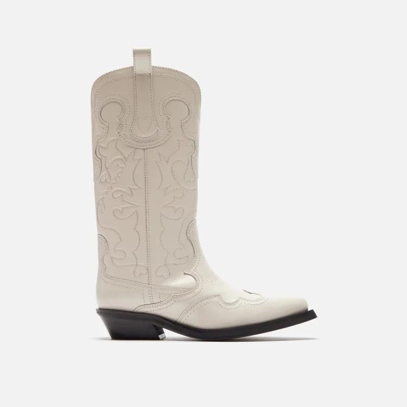 Ganni Mid Shaft Embroidered Western Boot - Egret made by Kith