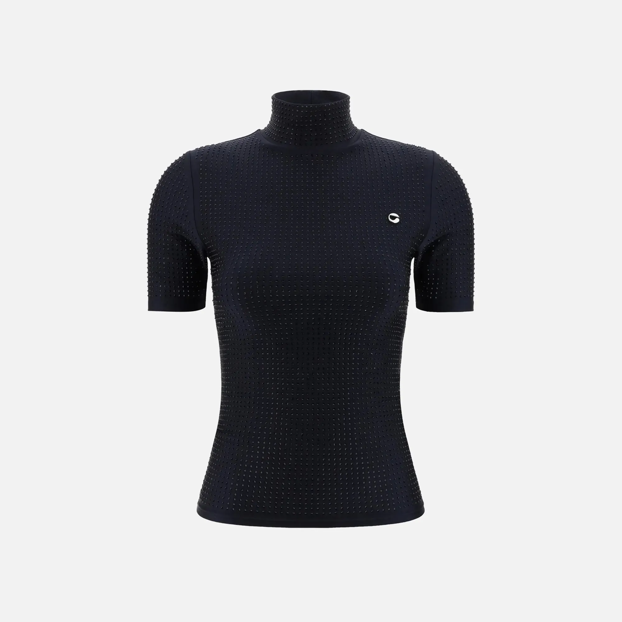 Coperni Crystal Embellished High Neck Fitted Top - Black sold by Kith