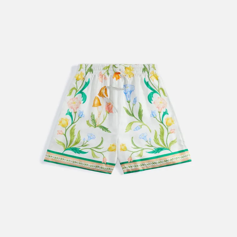 Casablanca Drawstrings L'Arche Fleurie Shorts - White / Multi sold by Kith