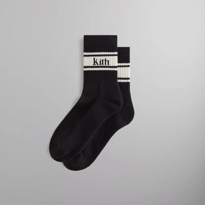 Kith Striped Mid Crew Cotton Socks With Jacquard Logo - Black sold by Kith