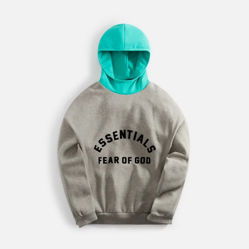 Essentials Nylon Fleece Hoodie - Dark Heather Oatmeal / Mint Leaf sold by Kith
