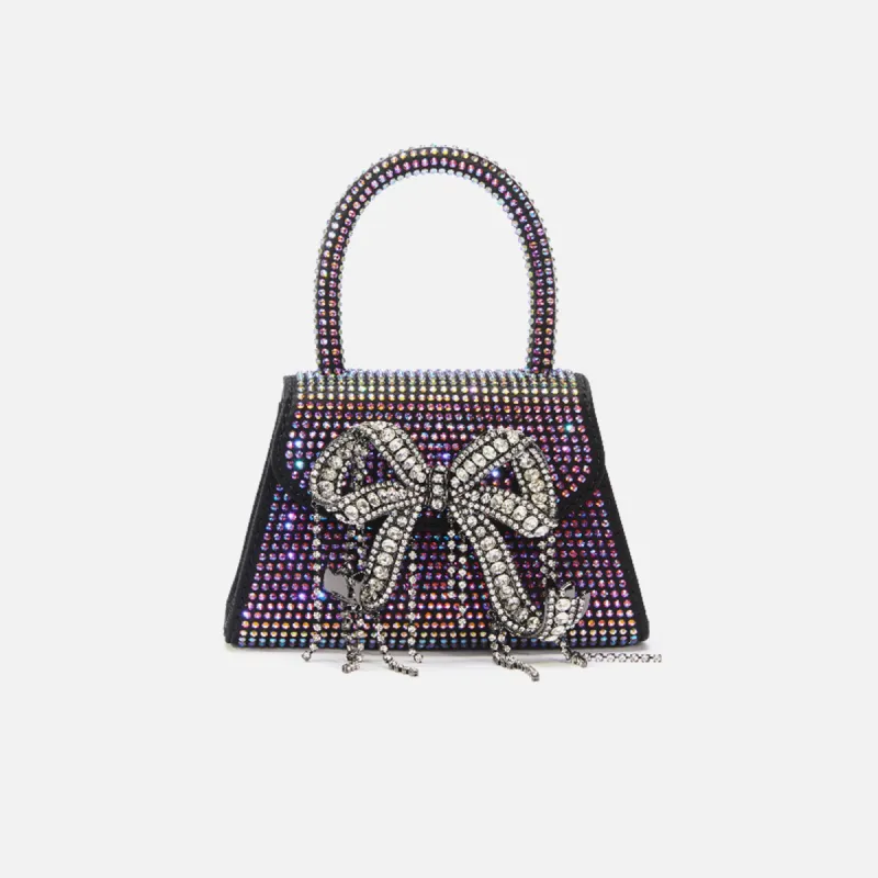 Self-Portrait Satin Rhinestone Micro Bow Bag - Black Multi sold by Kith