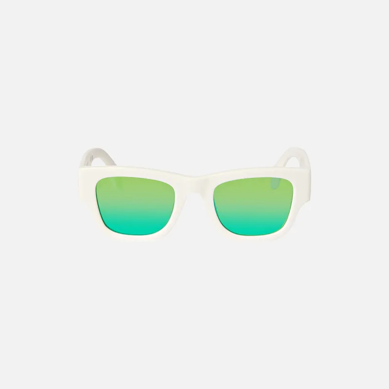 Palm Angels Volcan Sunglasses - White / Green Mirror sold by Kith
