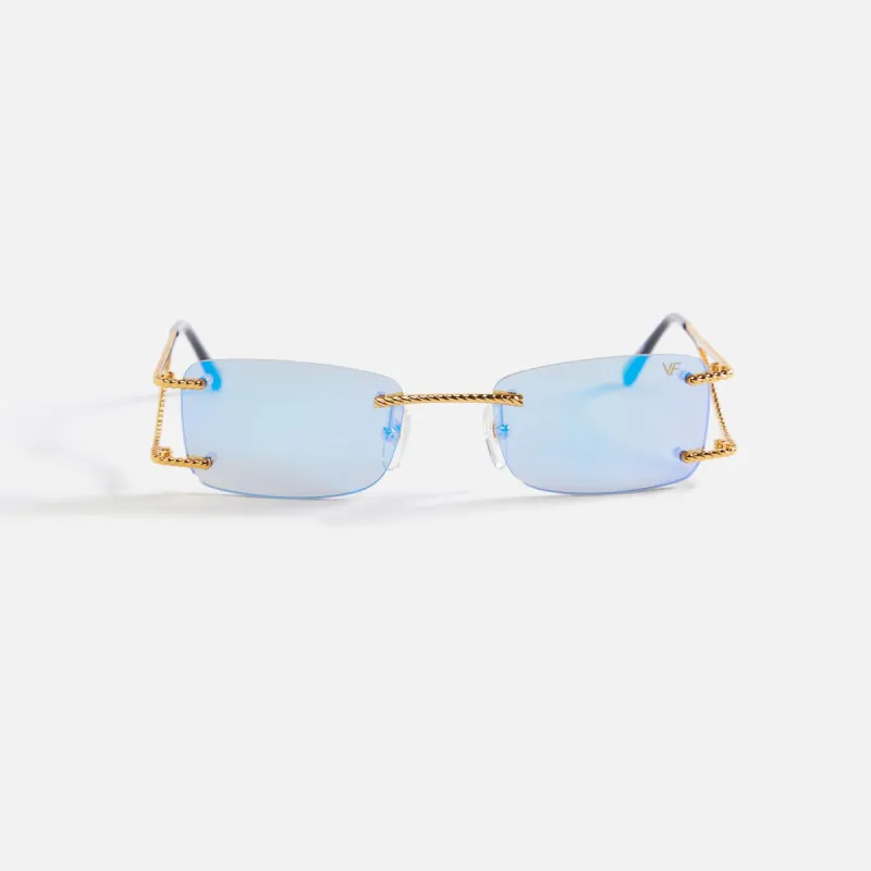 Vintage Frames Wall Street Drill Mount 24KT Gold Sunglasses - Smoke Flash Blue made by Kith