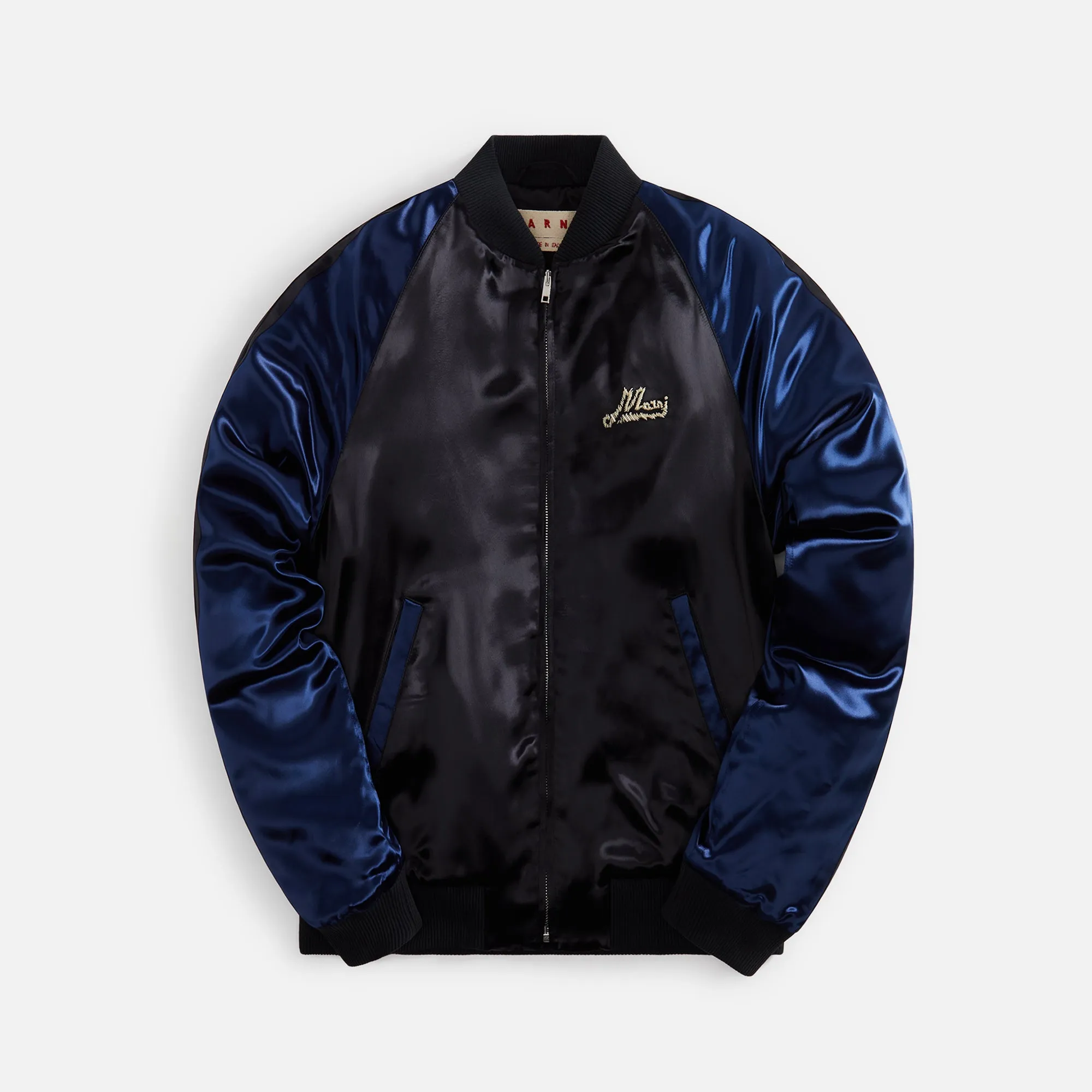 Marni Satin Bomber With Beaded Logo - Black sold by Kith