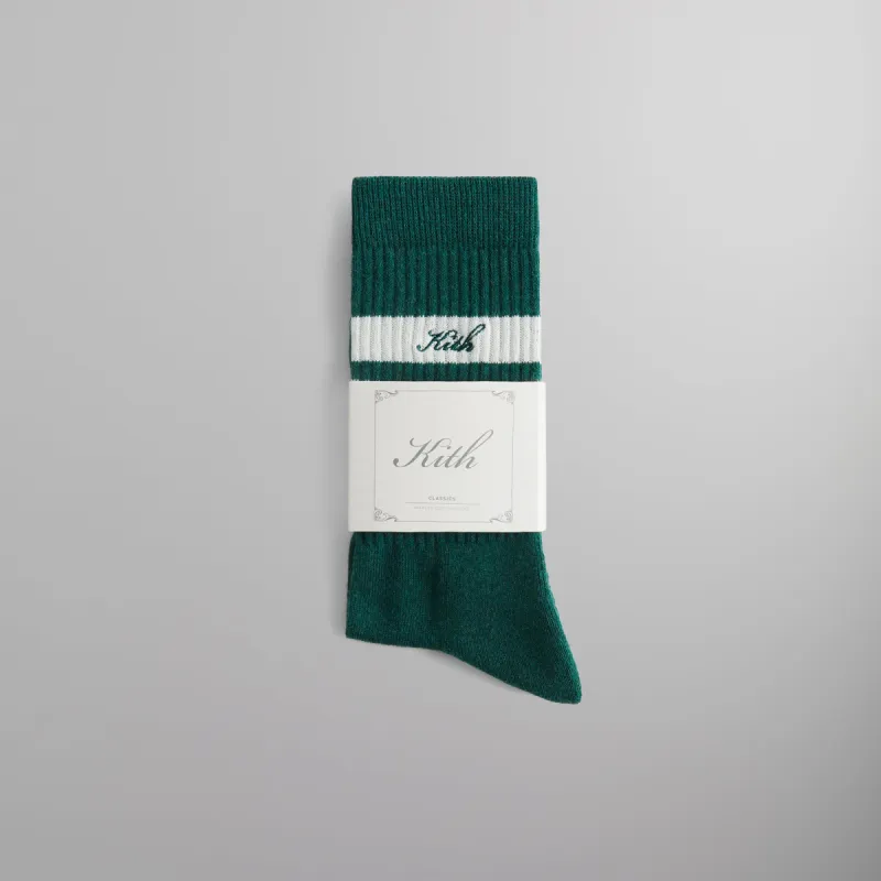 Kith Stripe Crew Socks With Script Embroidery - Heather Stadium sold by Kith