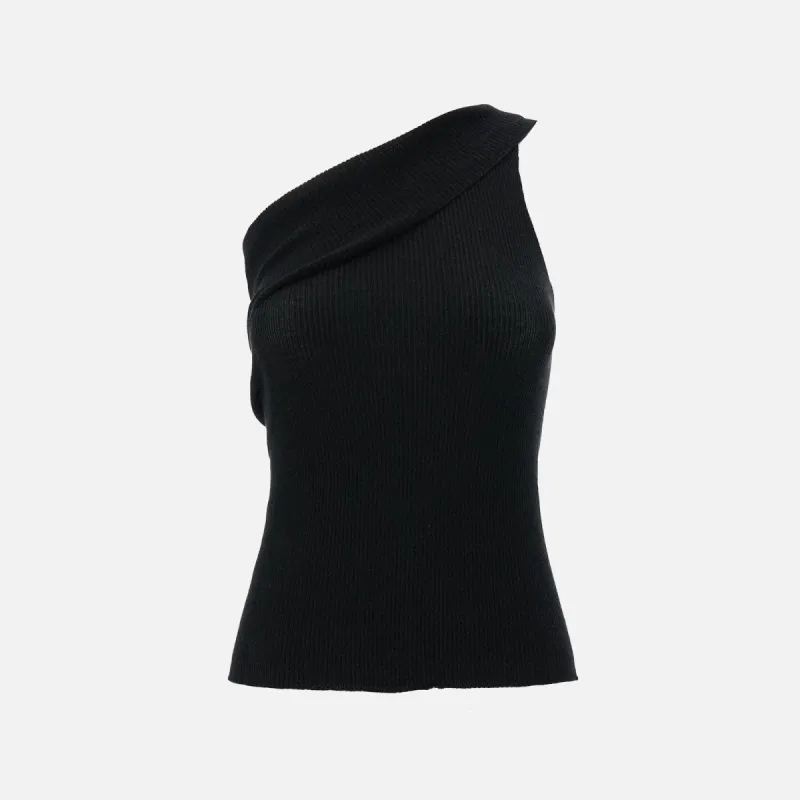 Rick Owens Athena Ribbed One-Shoulder Top - Black sold by Kith