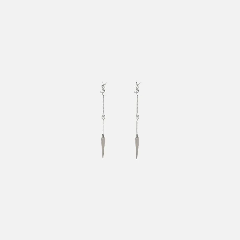 Saint Laurent YSL Rhinestone Spike Earrings - Palladium sold by Kith