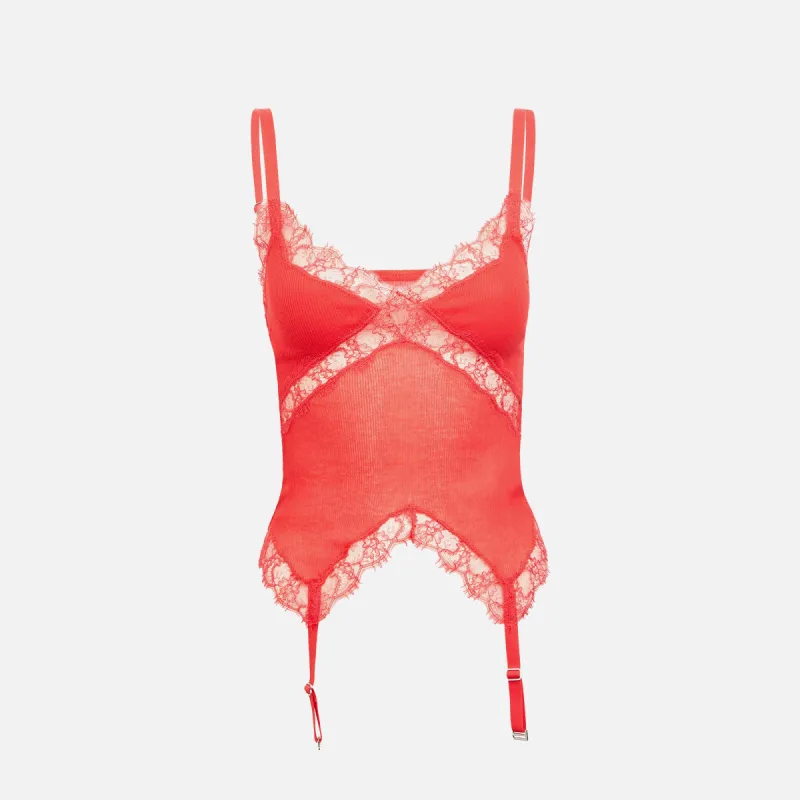 Dion Lee Lace Rib Garter Tank - Red sold by Kith