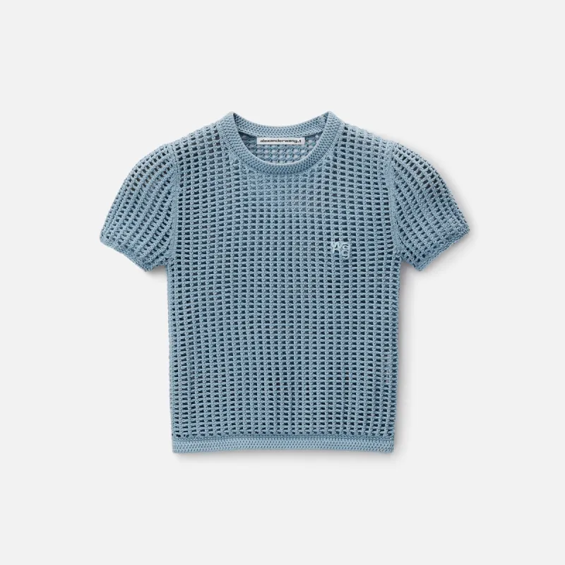 T by Alexander Wang Cropped Knit Tee - Oxford Blue sold by Kith