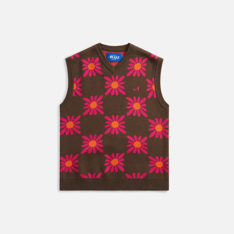 Awake NY Checkered Floral Sweater Vest - Brown Floral made by Kith
