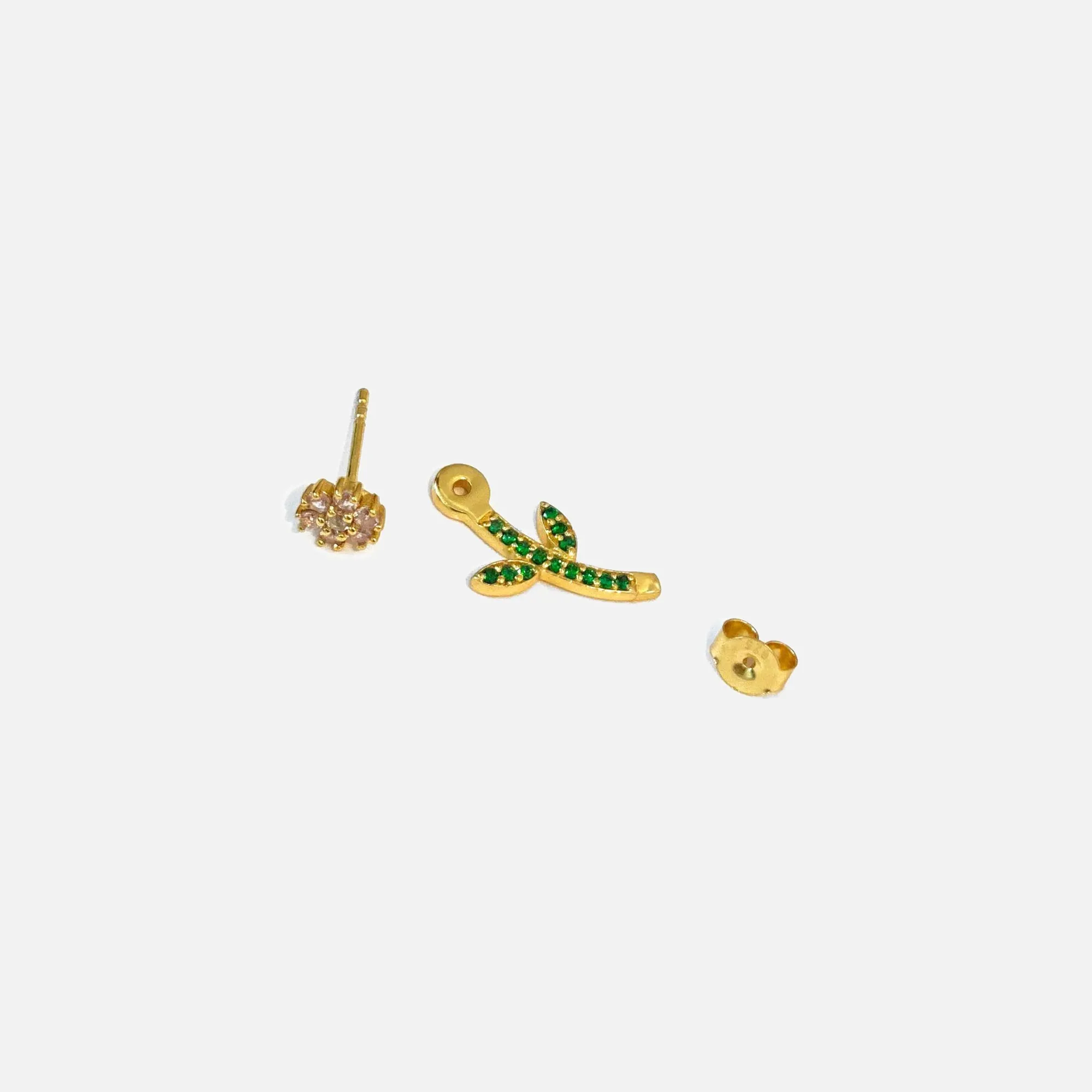 VEERT Pink & Green Flower Studs - Yellow Gold sold by Kith product image thumbnail 2