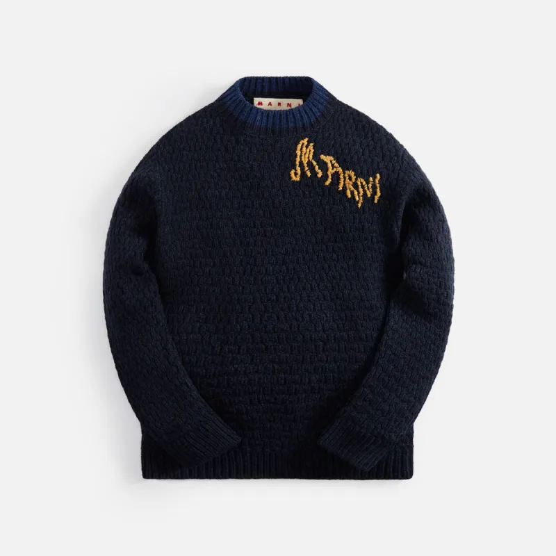 Marni Mouline Shetland Wool With Embroidered Logo - Ink sold by Kith