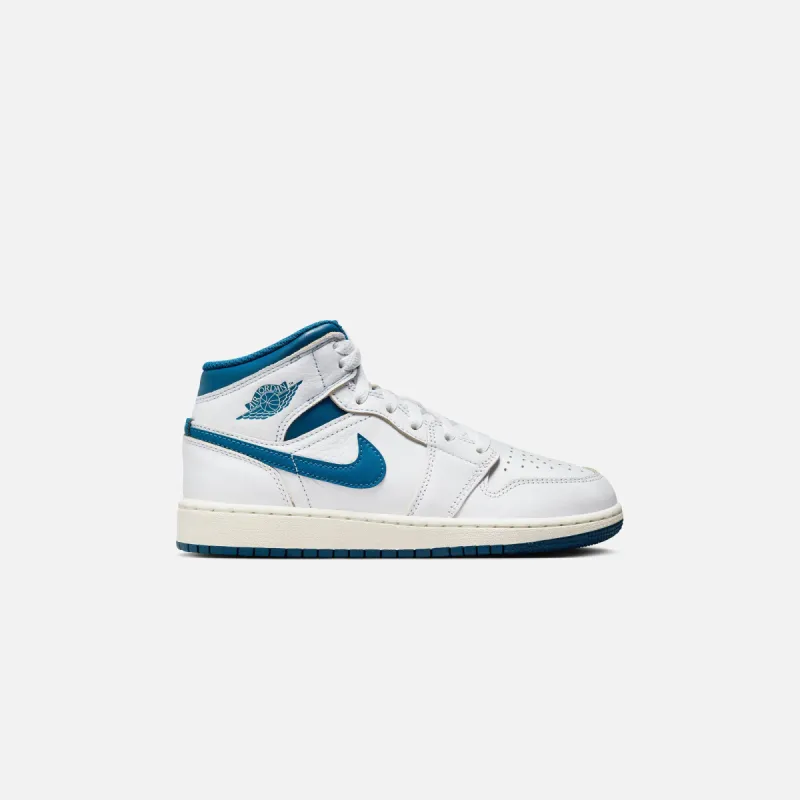 Jordan GS Air Jordan 1 Mid SE - White / Industrial Blue / Sail sold by Kith