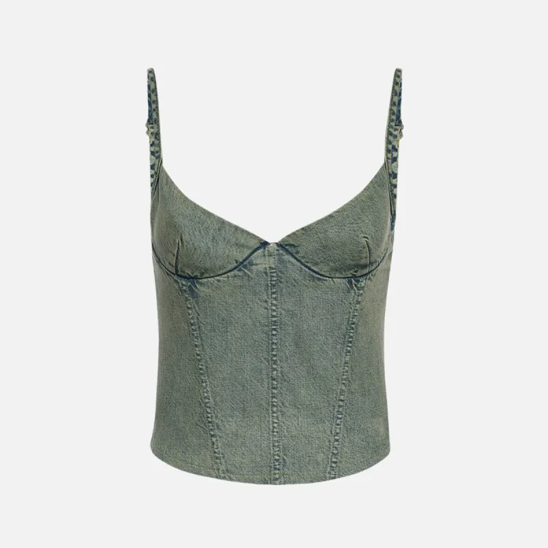 Miaou Lucy Corset - Green Acid Denim sold by Kith