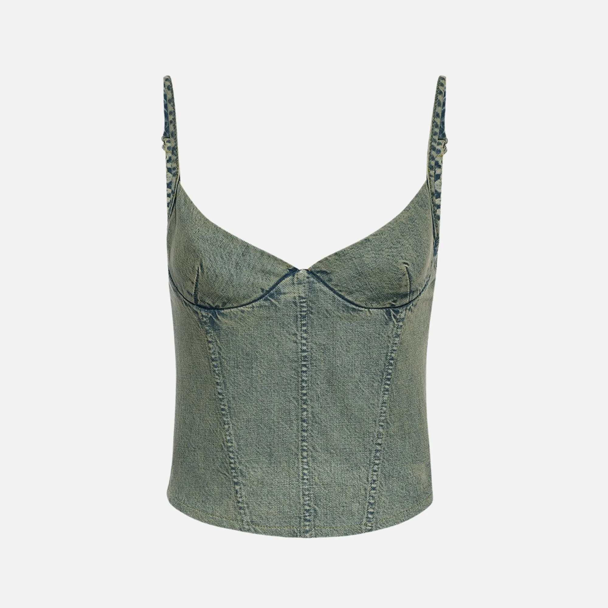 Miaou Lucy Corset - Green Acid Denim sold by Kith