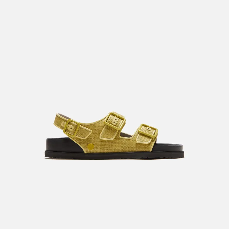 Birkenstock Milano Raffia - Luxe Golden Olive sold by Kith