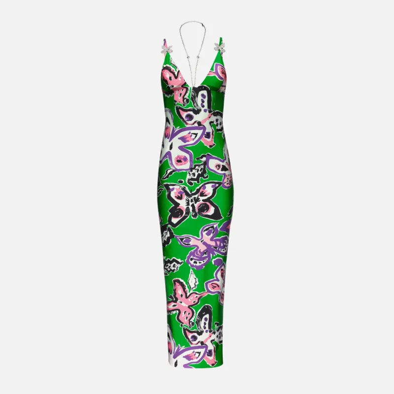 Area Butterfly Printed Maxi Dress - Green Multi sold by Kith