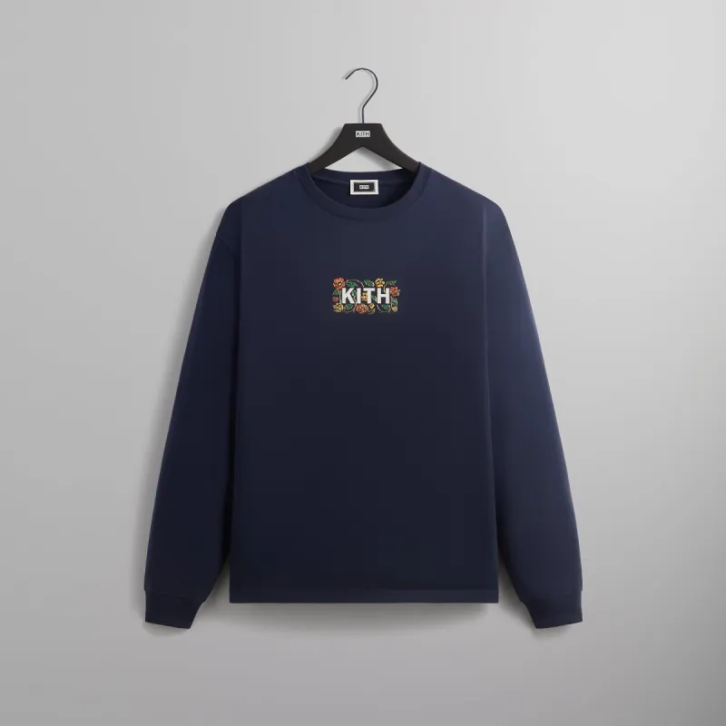 Kith Floral Classic Logo Long Sleeve Tee - Nocturnal sold by Kith