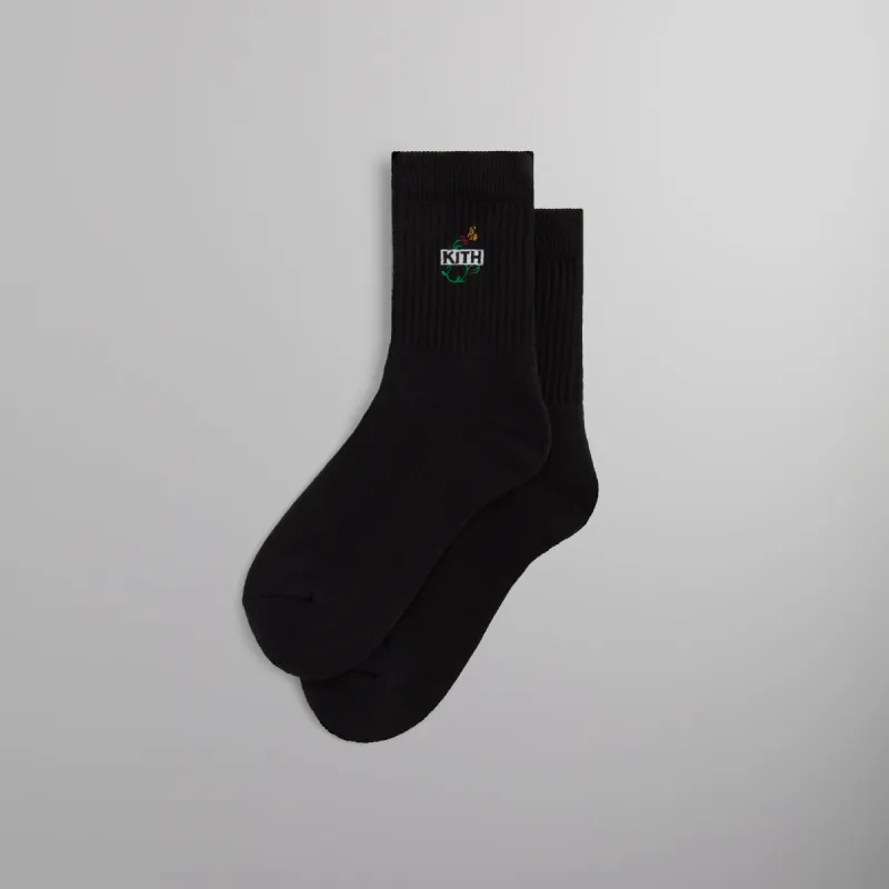 Kith Butterfly Box Logo Mid Crew Socks - Black sold by Kith