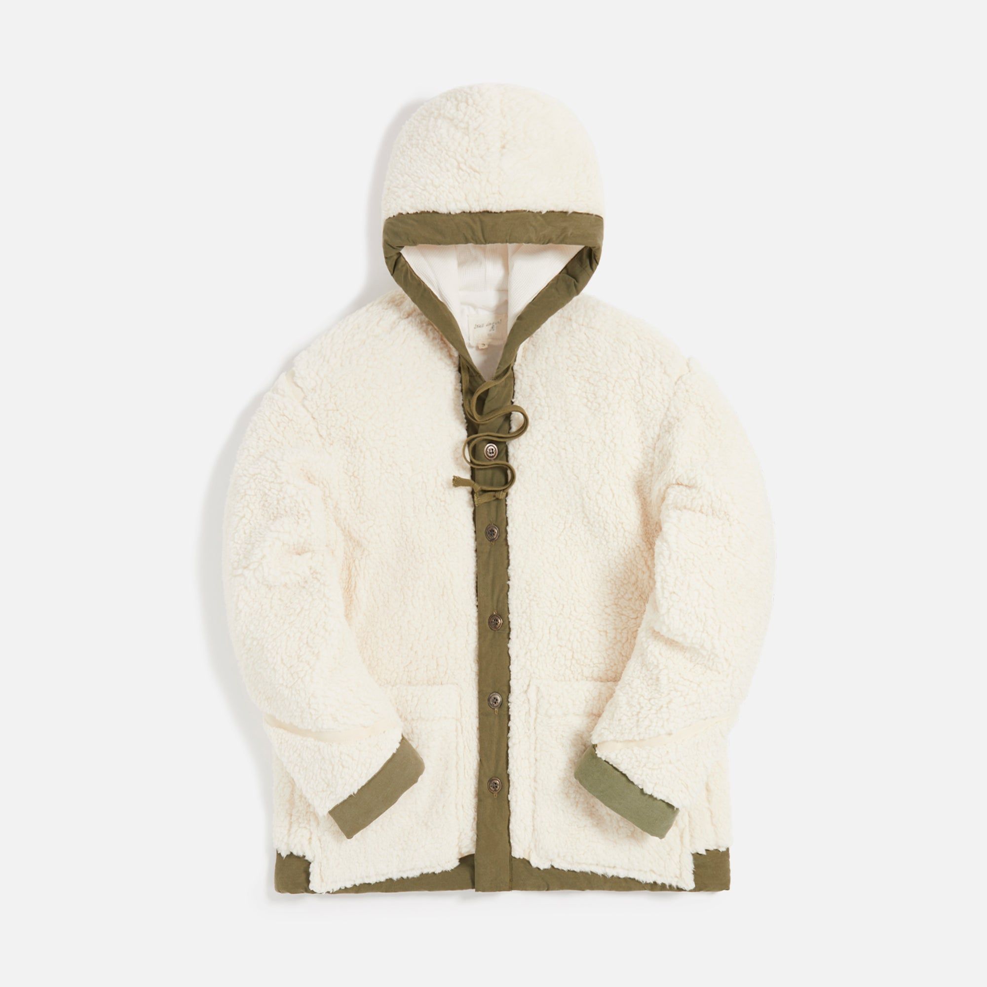 Greg Lauren Sherpa Hooded Boxy Jacket - Ivory sold by Kith