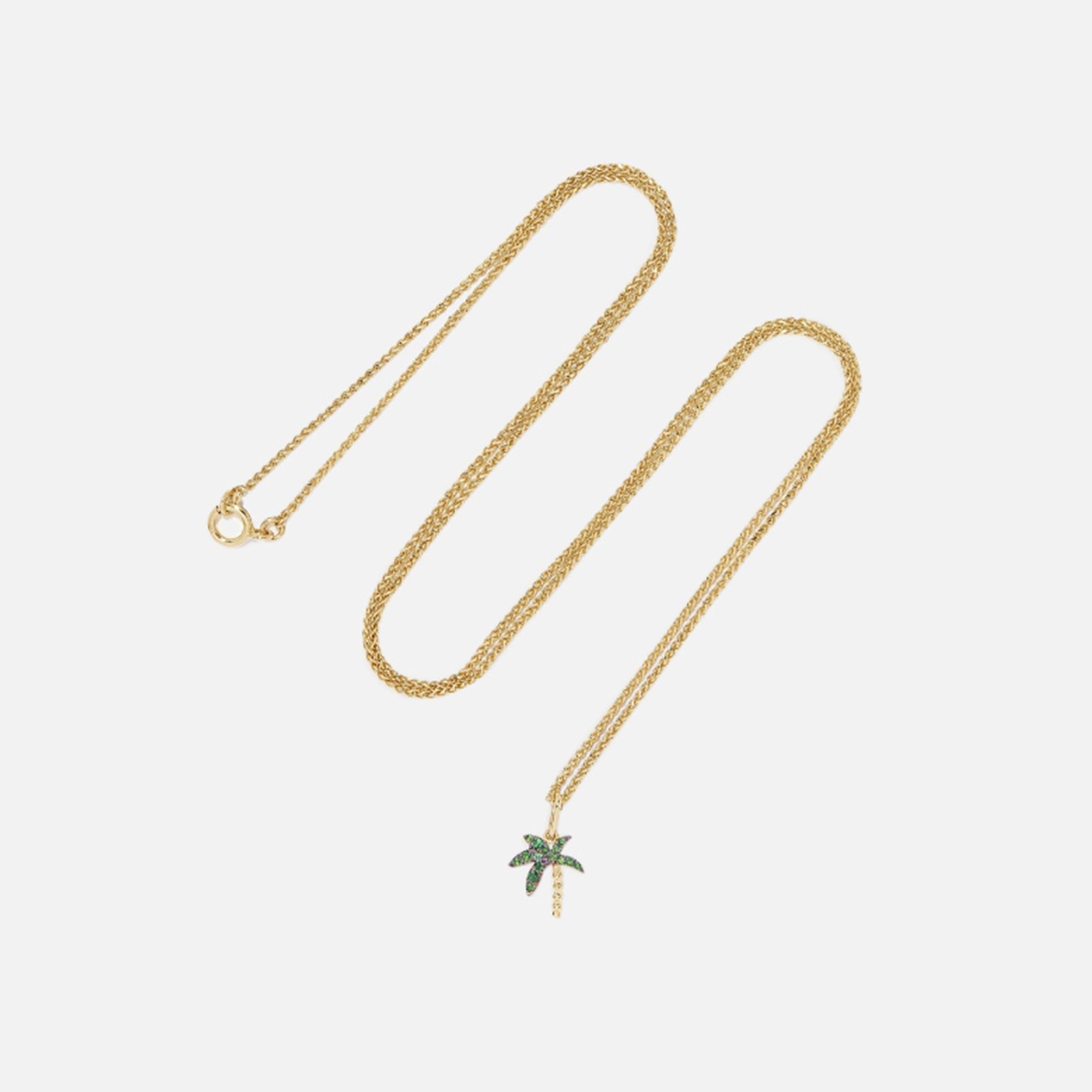 Yvonne Leon Sautoir Mini Palmier Necklace - Yellow Gold / Green sold by Kith