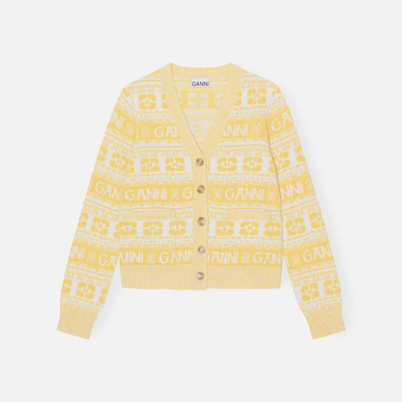 Ganni Logo Wool Mix Cardigan - Maize sold by Kith