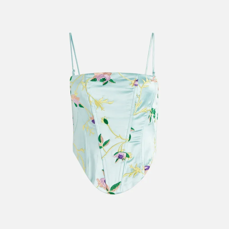 Kim Shui Floral Embroidered Bustier - Light Blue sold by Kith