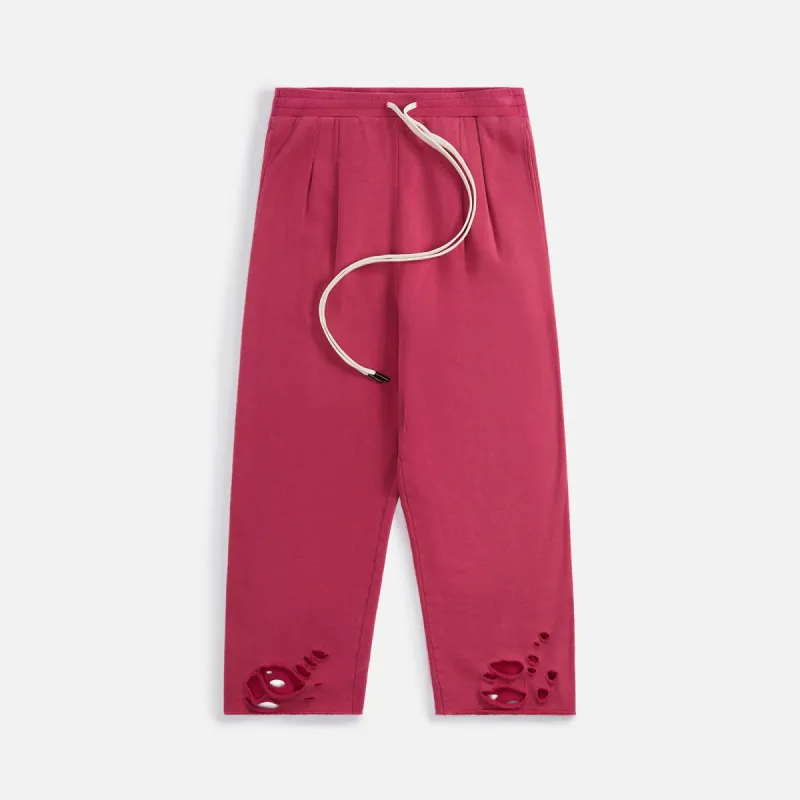 R13 Cropped Pleated Wide Leg Sweatpant with Shredded - Hot Pink sold by Kith