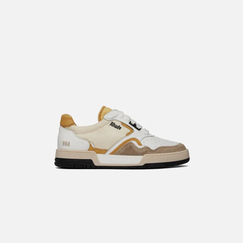 Rhude Racing Sneaker - White / Mustard / Beige sold by Kith