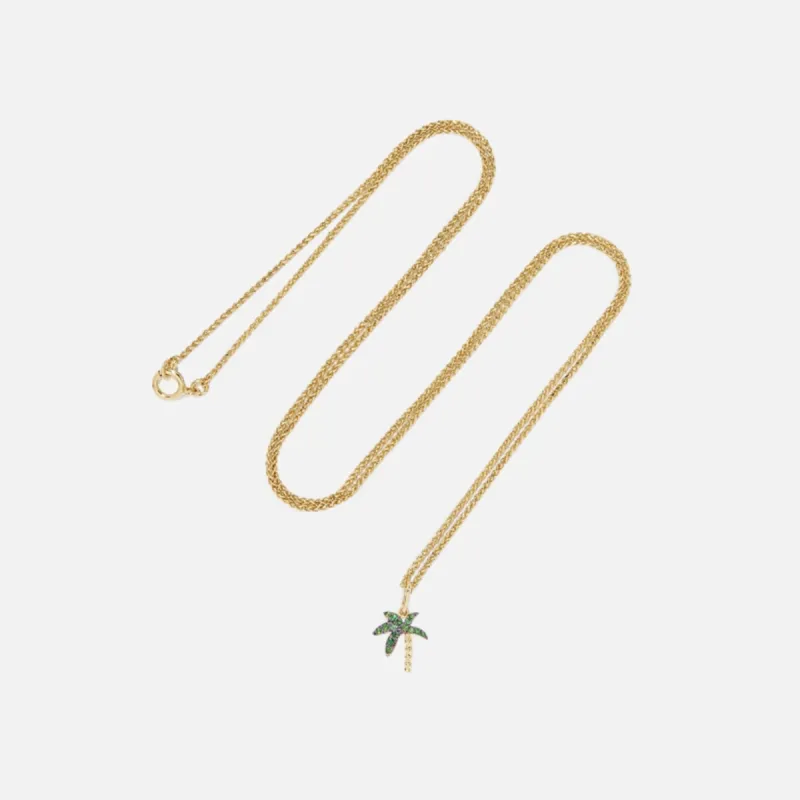 Yvonne Leon Sautoir Mini Palmier Necklace - Yellow Gold / Green made by Kith