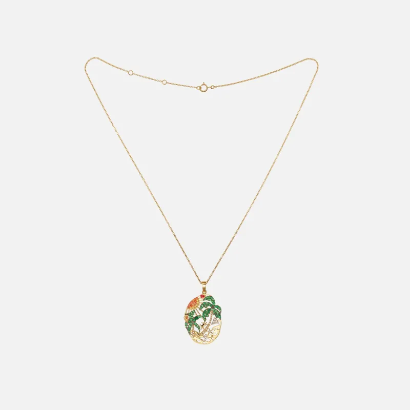 Yvonne Leon Lamour a La Page Palm Necklace - Yellow Gold / Green / Orange made by Kith
