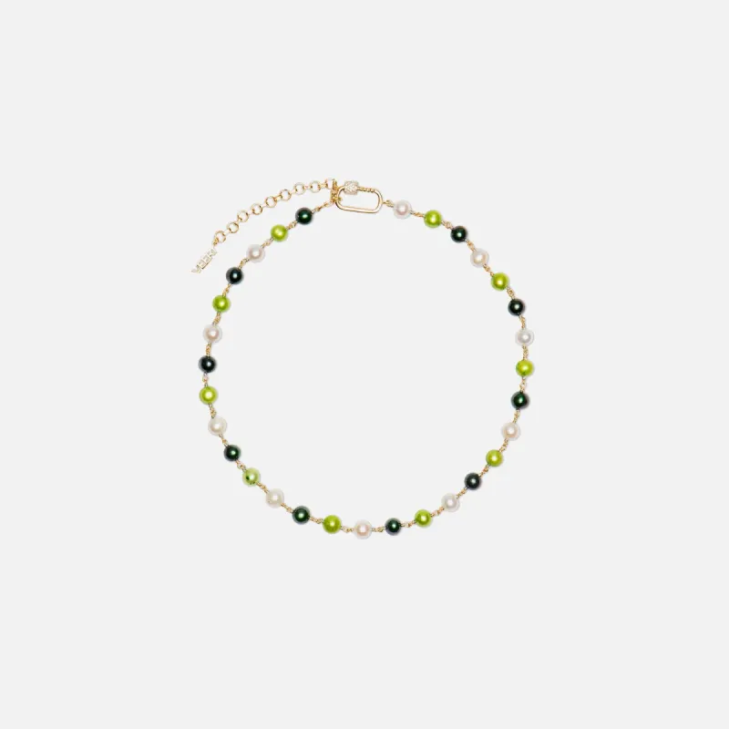 VEERT The Single Freshwater Pearl Necklace - Yellow Gold / Multi Green sold by Kith
