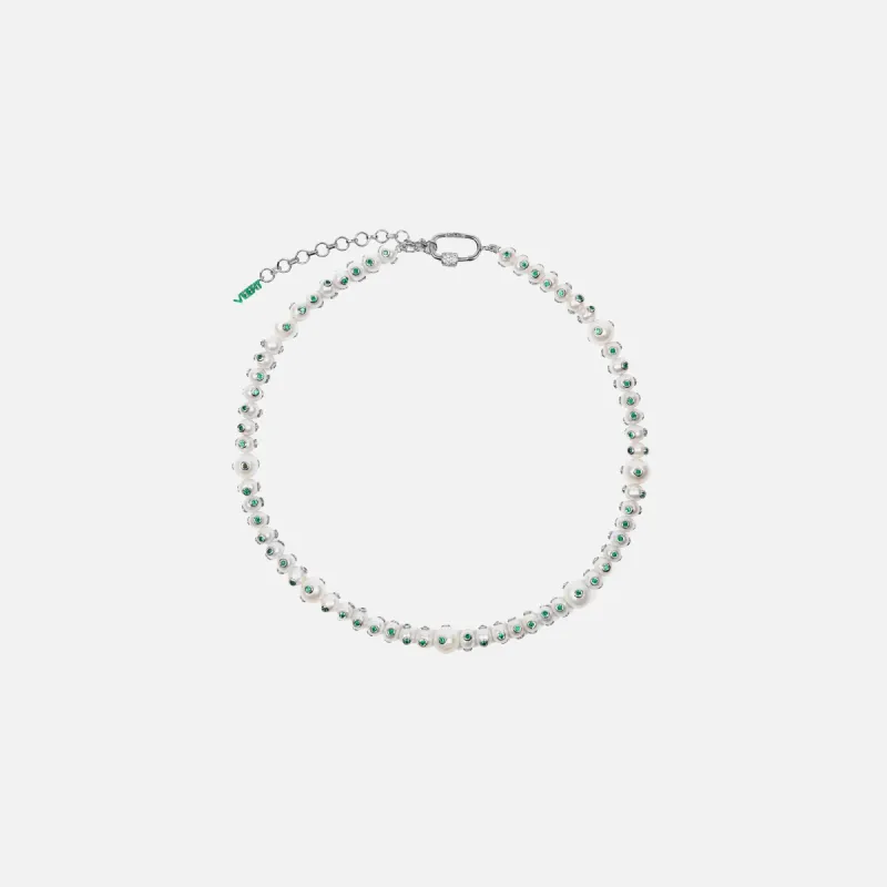 VEERT The Polka Dot Freshwater Pearl Necklace - White gold / Green sold by Kith