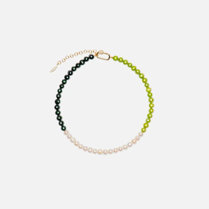 VEERT The Chunk Multi Green Freshwater Pearl Necklace - Yellow Gold / Multi Green sold by Kith