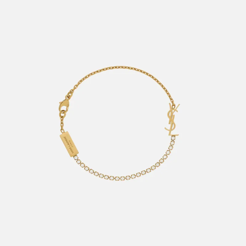 Saint Laurent Monogram Bracelet with Crystals - Yellow Gold sold by Kith