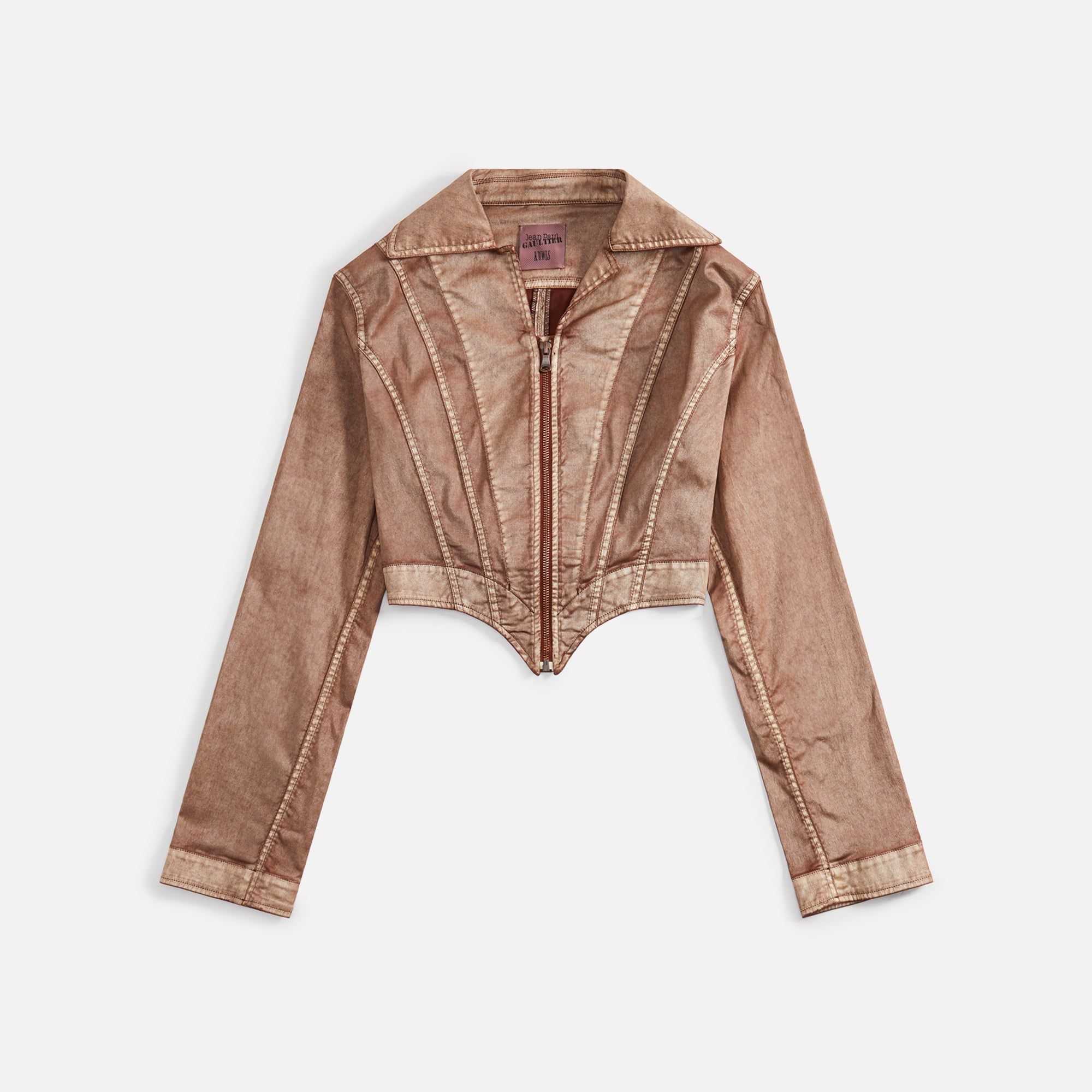 Jean Paul Gaultier x KNWLS Laced Jacket with Topstiched and Branded Patch Details - Brown sold by Kith