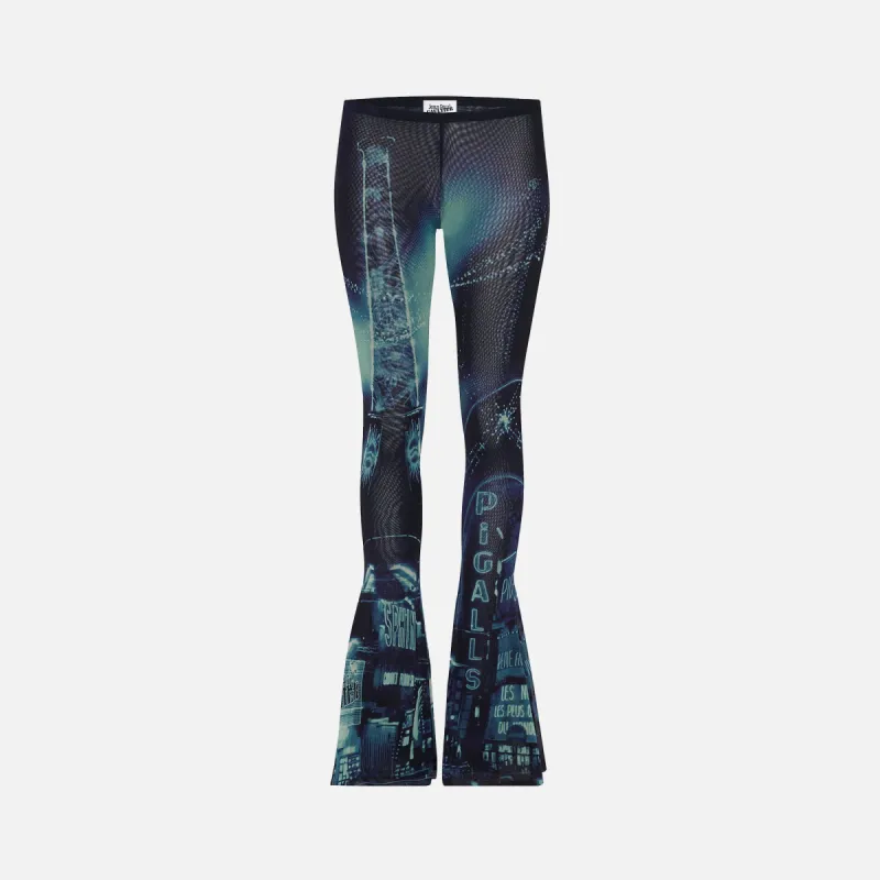 Jean Paul Gaultier Pigalle Printed Mesh Flare Trouser - Blue sold by Kith