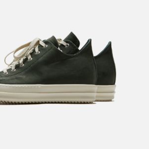 Rick Owens Scarpe Pelle Low Sneakers - Moss / Milk sold by Kith