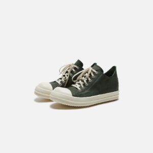 Rick Owens Scarpe Pelle Low Sneakers - Moss / Milk sold by Kith
