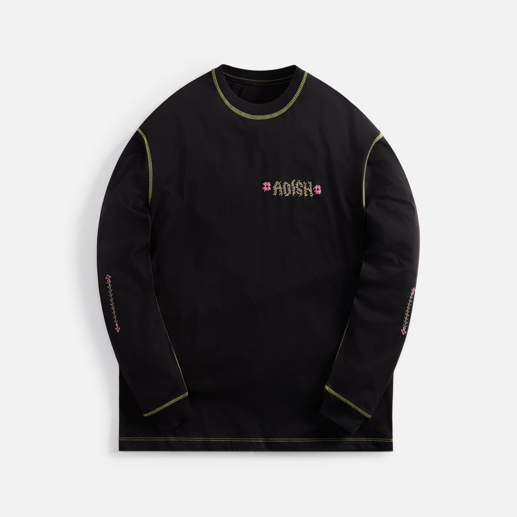 Adish Tatreez Logo Contrast Stitched Long Sleeve Tee - Black sold by Kith