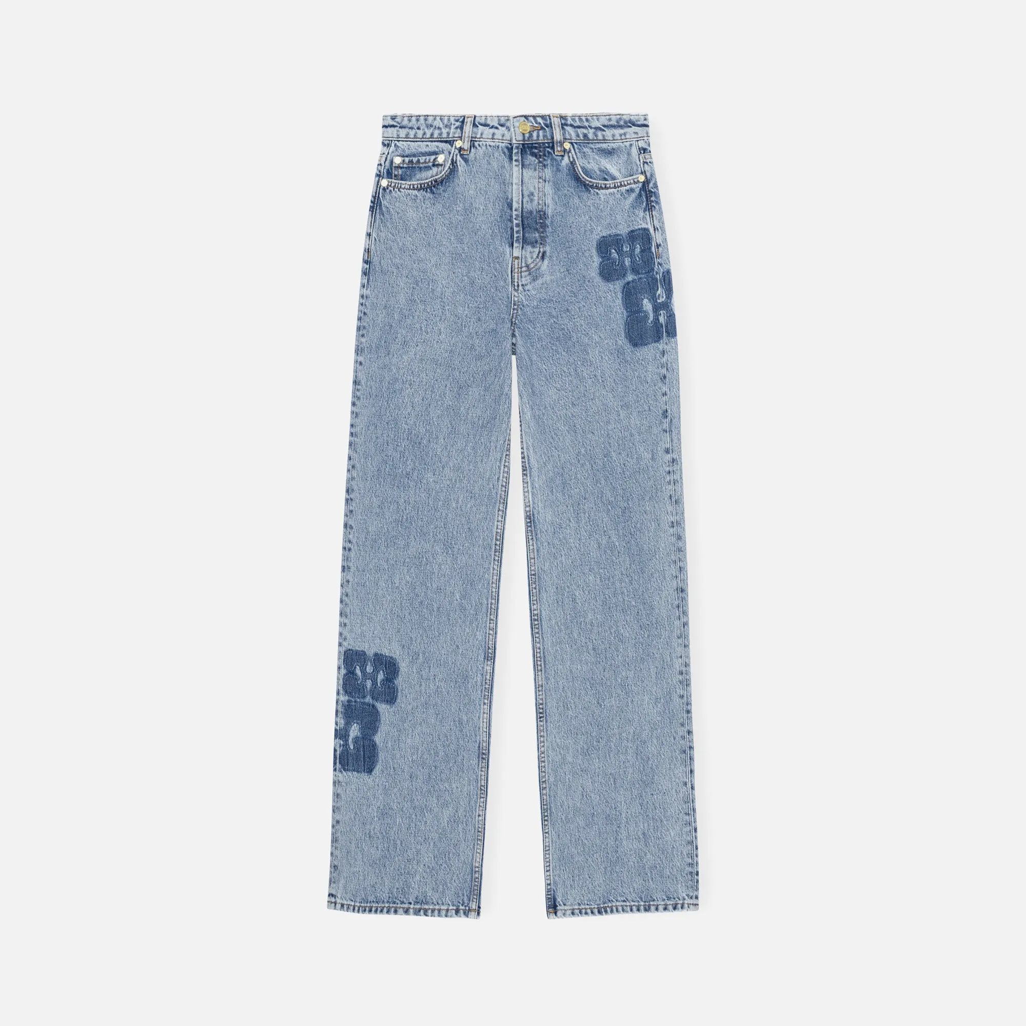 Ganni Patch Denim Izey Pant - Mid Blue Stone sold by Kith
