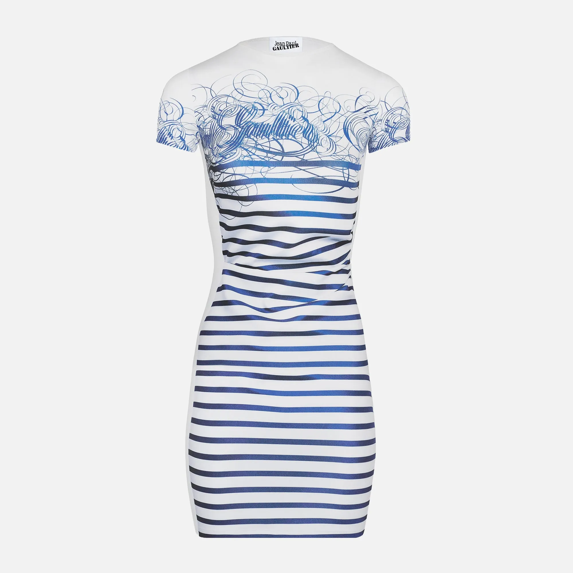 Jean Paul Gaultier Marinière Calligraphy Printed Spandex Short Dress - White / Navy sold by Kith